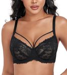 DotVol Women's Plus Size Sexy Lace Unlined Strappy See Through Bra Underwire Push Up Everyday Bra(Black, 38F)