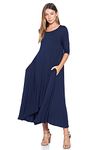 12 Ami Solid 3/4 Sleeve Pocket Loose Maxi Dress (S-3X) - Made in USA - Blue - Large