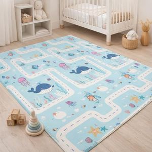Liltoes Reversible Baby Play Mat, Extra Large Babies Folding Mat, Waterproof and Portable Kids Floor Mat for Learning & Crawling, Foldable Foam Mat for Kids (Size- 6.5x5 ft)
