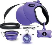 Ruff 'N Ruffus 360° Tangle-Free 16 ft Retractable Dog Leash For Pets Up To 110 lbs + FREE Travel Bowl + FREE Waste Bag Dispenser & 15 Bags + FREE LED Charm | Reflective Tape Easy Lock Anti Slip Handle