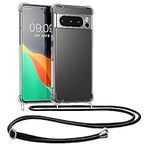 kwmobile Crossbody Case Compatible with Google Pixel 8 Pro Case - Clear TPU Phone Cover w/Lanyard Cord Strap - Black/Transparent