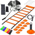 Speed Agility Training Set, Includes 12 Rung Agility Ladder,10 Disc Cones, Jump Rope, Resistance Bands, Running Parachute, Holder, for Football, Hockey Training Athletes