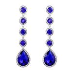 BriLove Women's Elegant Wedding Bridal Crystal Beaded Teardrop Chandelier Dangle Earrings Royal Blue Silver-Tone