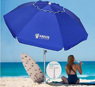 AMMSUN 7 Foot Heavy Duty HIGH Wind Beach Umbrella with sand anchor & Tilt Sun Shelter, UV 50+ Protection Outdoor Sunshade Umbrella with Carry Bag for Patio Garden Beach Pool Backyard Blue