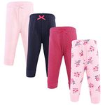 Hudson Baby, Pink Navy Floral, Unisex Quilted Jogger Pants 4pk, 6-9 Months, 9