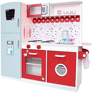 KEEZI Kids Kitchen Set 8 in 1 Pretend Play Food Playset Wooden Toys Mud Kitchens Pink