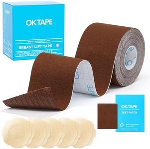 OK TAPE Breast Lift Tape, Boob Tape for Large Breasts Lift with 5 Pairs Nipple Cover Set, Breathable and Invisible Body Tape for A-G Cup, Brown, 2" x 16.4ft