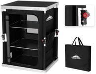 EAGLE PEAK Outdoor Folding Camping Table with Large 3-Tier Storage Organizer and Side Pockets, Easy Set Up Portable Aluminum Camping Kitchen, Black