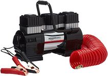 Amazon Basics - Portable Digital Air Compressor, Dual Battery Clamps with Carrying Case, Black/Red