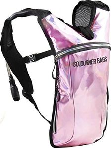 SOJOURNER Hydration Pack Backpack - 2L Water Bladder Included for Festivals, Raves, Hiking, Biking, Climbing, Running and More (Holographic - Pale Pink)