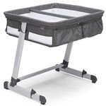 Simmons Kids By The Bed City Sleeper Twins Bassinet - Adjustable Height Portable Cot Bed with Wheels and Airflow Net, Grey Tweed