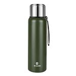 Insulated Vacuum Thermo Bottle 33oz with Cup lid Leakproof Stainless Water Flask for Coffee hot and Cold Drink.(Green,1000ml)