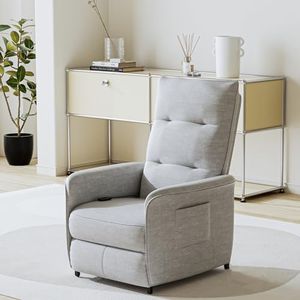 [en.casa] Sillón Relax Reclinable Eléctrico Butaca de Salón con Mando de Controly Bolsillo Lateral Posición Sentado y Reclinado Ergonómico Tapizado Acero Poliéster 102x58x81 cm - Gris Claro