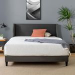 Zinus Evelyn King size Bed frame - Bed 150x200 cm - 25 cm Height - Upholstered Platform Bed frame with Wide Wingback Headboard - Dark Grey