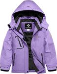 GEMYSE Girl's Waterproof Ski Snow Jacket Fleece Windproof Winter Jacket with Hood (Pure Light Purple,10/12)