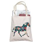 TOBGBE Horse Gift Horse Lover Makeup Bag Inspirational Horse Gift for Women Floral Horse Bag Equestrian Gift (Horse Art Tote ca)