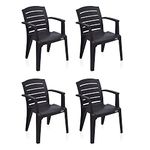 Nilkamal CHR2135 Plastic Mid Back with Arm Chair | Chairs for Home| Office - Outdoor - Garden | Dust Free |100% Polypropylene Stackable Chairs | Set of 4 | Weather Brown