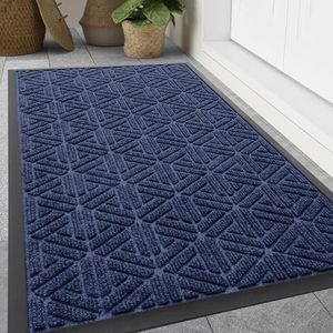 Smiry Front Door Mat Outside Entrance, Heavy Duty Natural Rubber Doormat, Trap Dirt and Moisture Easy Clean Low Profile Patio Porch Welcome Floor Mats for Entry, 47x32 Inch, Navy Blue