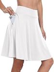 ANRABESS Knee Length Skorts Skirts for Women with Pockets High Waisted Golf Tennis Skirts Casual Travel Built-in Shorts, White, Small