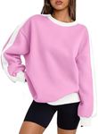 Trendy Queen Womens Oversized Sweatshirts Crewneck Hoodies Color Block Long Sleeve Pullover Fall Cute Y2K Tops Fleece Winter Fashion Clothes Travel Outfits Pink L