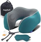 napfun Neck Pillow for Traveling, Upgraded Travel Neck Pillow for Airplane 100% Pure Memory Foam Travel Pillow for Flight Headrest Sleep, Portable Plane Accessories, Luxury Sets (Optional), Teal