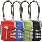 Fosmon TSA Accepted Cable Luggage Locks, 3 Digit Combination with Re-settable, Easy to Read, Alloy Body and Release Button for Travel Bag, Suit Case & Luggage (4 Pack) - Black, Green, Red and Blue