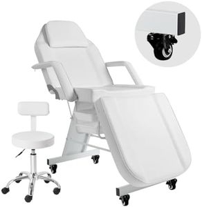 V VDLONSY Facial Chair with Wheels Tattoo Chair 73inch Adjustable Tattoo Bed for Client with Stool Facial Bed for Spa Beauty White