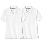 French Toast Girls' Short Sleeve Stretch Pique Polo-2 Pack, White, 10-12