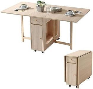 COMUHOME Extendable Drop Leaf Folding Dining Table with 2 Drawers and 4 Wheels for Living Room Kitchen Farmhouse Space Saving Table in Wood Color