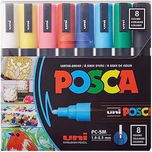 Posca Full Set of 8 Acrylic Paint Pens with Reversible Medium Point Pen Tips, Posca Pens are Acrylic Paint Markers for Rock Painting, Fabric, Glass Paint, Metal Paint, and Graffiti