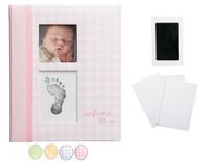 Pearhead Gingham Baby Memory Book and Clean-Touch Ink Pad, Baby Girl Gift, Baby Milestones Photo Album, Pink