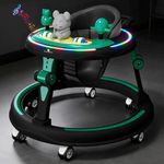 StarAndDaisy Baby Walkers for 6-18 Month Baby boy 360° Walker for Kids for 6 to 18 Months with RGB Light, 7 Level Height Adjustment, Baby Walker with Switchable Food & Musical Toy Tray -Green Black