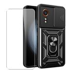 SDTEK Case for Samsung Galaxy Xcover 7 Phone Cover with Camera Lens Protection, Stand, Magnetic Ring Holder and Glass Screen Protector (Black)