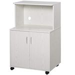 HOMCOM Microwave Cart on Wheels Utility Trolley Storage Sideboard Bookcase with 2-Door Cabinet, White Oak