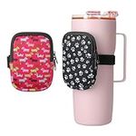 kwmobile Pouches for Water Bottles - 2 Travel Tumbler Purses for Men or Women - Small Bags with Zipper & Elastic Strap - Pink/Black/White