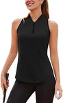 COOrun Womens Golf Polo Shirt Moisture Wicking Polyester Tennis Shirts Sleeveless Half Zip Solid Sports Shirt Black XL