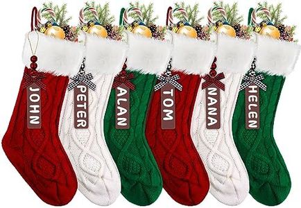 XIMISHOP 6PACK Christmas Stockings,18Inches Large Cable Knitted Stocking Personalized Xmas Hanging Stocking Decorations with Name Tags for Holiday Christmas Party Family Decor(Green Red White