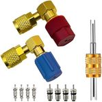 VOTNMIC R12 to R134A AC Retrofit Fitting Adapter Kit, R12 R22 to R134A High/Low Fitting Port Retrofit 1/4’’ to 7/16"-20 UNF Conversion Adapter (90° Angled High and Low Side Adapter)