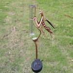 claities Outdoor Rain Gauge with Lights, Metal Mantis Rain Gauge with Lights, Height Adjustable, Large Capacity, for Garden, Deck, Lawn, Patio, Farm