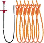 24inch Drain Clog Remover(1pcs),Snake Drain Hair Removal Tool(6pcs),Hair Cather Shower Drain Tool,Hair Cleaning Tool for Shower Kitchen Sink Bath Tub Bathroom,Toilet,Sewer Sink Snake Hair Remover(6+1)