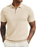 COOFANDY Men's Quarter Zip Up Polo Shirts Casual Knit Polo Shirt Slim Fit Short Sleeve Shirts Khaki