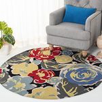 Safavieh Four Seasons Collection FRS437A Hand-Hooked Black and Multi Indoor/ Outdoor Round Area Rug (5' Diameter)