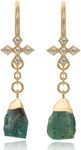 Emerald Earrings for Women in Raw Stone Dangle Drop Shape - 18K Gold Vermeil, Certified 925 Sterling Silver Earring - Hypoallergenic Gold Jewelry for Women, Mothers Day Gifts, Birthday Gifts for Women