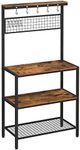 Vasagle Industrial Kitchen Baker's Rack, Kitchen Unit with Storage Shelves, 10 Hooks and Metal Mesh Shelf, Microwave Oven Utensils Shelf, 84 x 40 x 170 cm, Rustic Brown KKS17BX