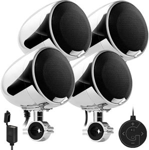 GoHawk An4-Qx 1200W 4-Channel All-in-One Amplifier 4.5" Full Range Waterproof Bluetooth Motorcycle Stereo Speakers Audio Amp System W/Aux for 1 to 1.5" Handlebar Harley Cruiser Can-Am ATV Utv RZR