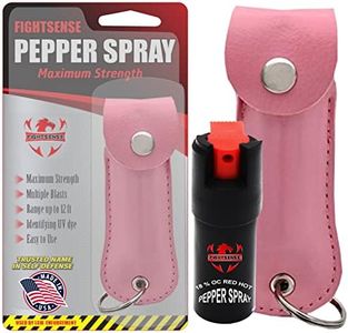 FIGHTSENSE Self Defense Pepper Spray - 1/2 oz Compact Size Maximum Strength Police Grade Formula Best Self Defense Tool for Women W/Leather Pouch Keychain (Pink)