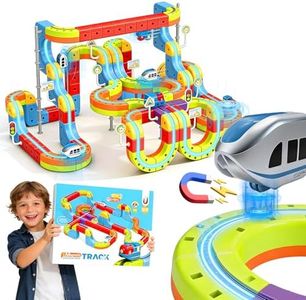 141PCS Magnetic Electric Train Set for Kids, Track Toy with Rechargeable Motorized Car, 360° Gravity-Defying Movement & Flexible 3D DIY Cube Track, STEM Kit, Educational Gift for Boys Girls Ages 3-10