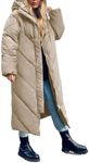 Flygo Womens Long Puffer Coat Long Sleeve Padded Winter Down Coats Hooded Parka Jacket(Khaki-S)