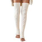 SherryDC Women's Cable Knit Thigh High Leg Warmer Socks Over Knee High Footless Boot Stockings, White, One Size