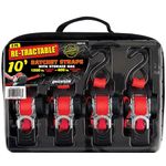 Erickson 04418 Pro Series Red 1" x 10' Retractable Ratcheting Tie-Down Strap, (Storage Bag of 4, 1200 lb Load Capacity)